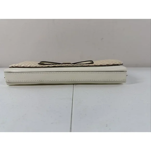 KATE SPADE Montford Park Straw Keira Bow Clutch Purse Cream Natural Leather Bag - Picture 10 of 11